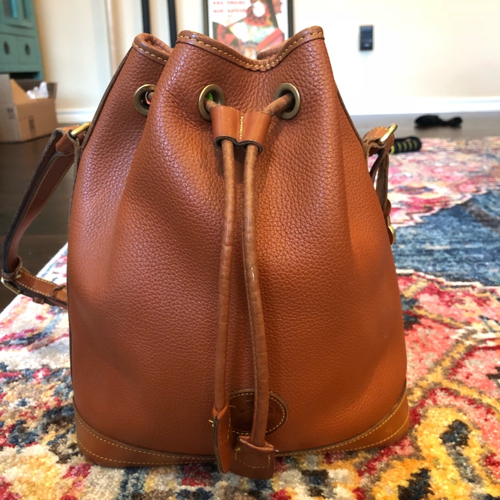 Dooney & Bourke Camel Leather Bucket Bag
